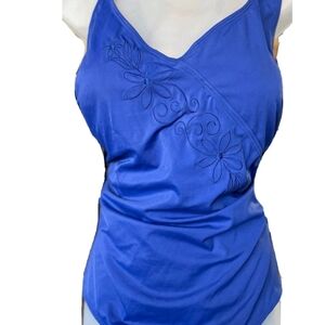 NWT Beach Bay Cobalt Blue Floral Embroidered One-Piece Swimsuit - 24W